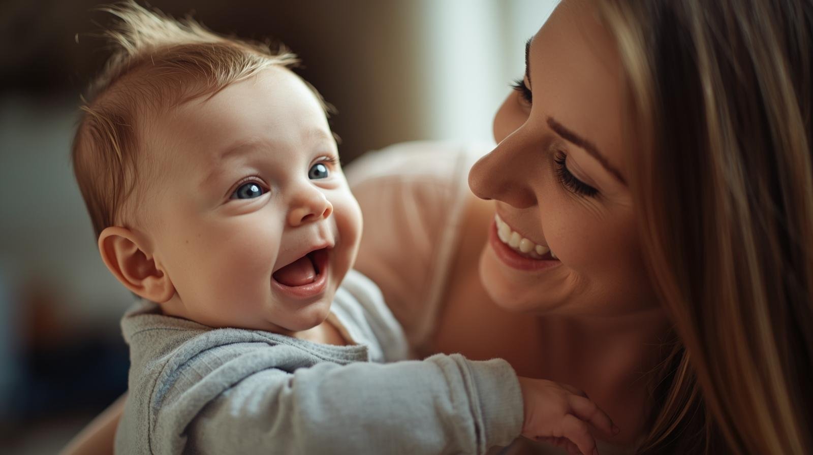image of 10 month baby talking and playing with mom